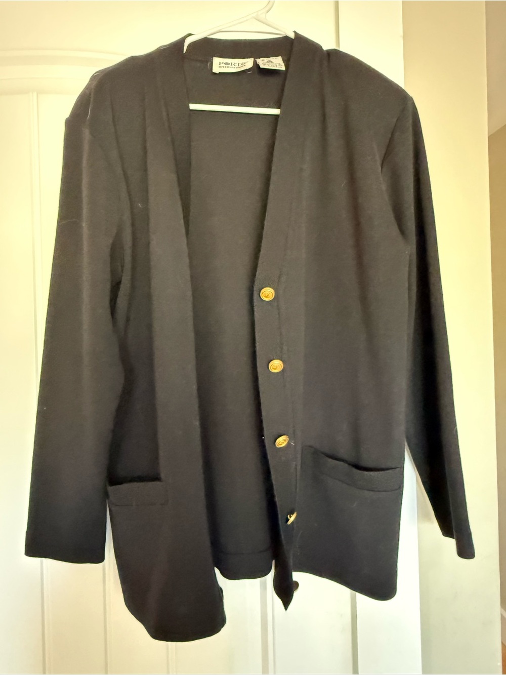 Black Button-Front Cardigan with Front Pockets by Ports International